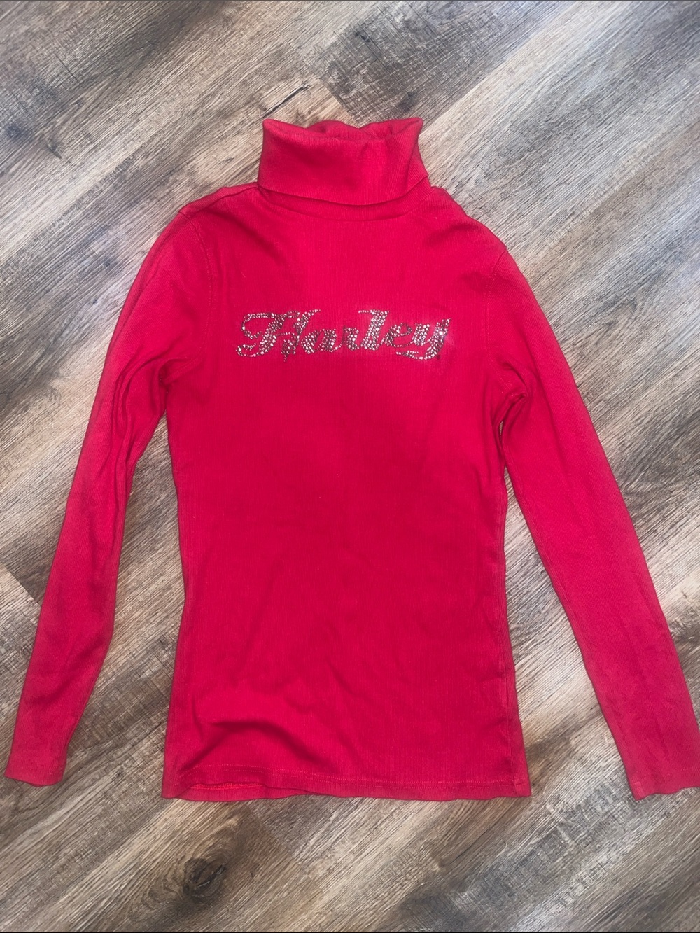 Harley-Davidson Red Long Sleeve Turtleneck with Rhinestone Logo